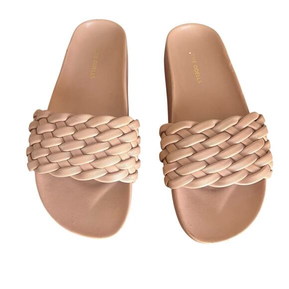 The Odells Braided Woven Tan Leather Slides Sandal 9 Los Angeles Rubber Outsole - Picture 1 of 9